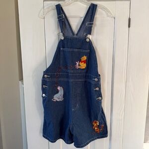 VTG Disney Women's Small Winnie the Pooh Embroidered Shorts Denim Shortalls 90s